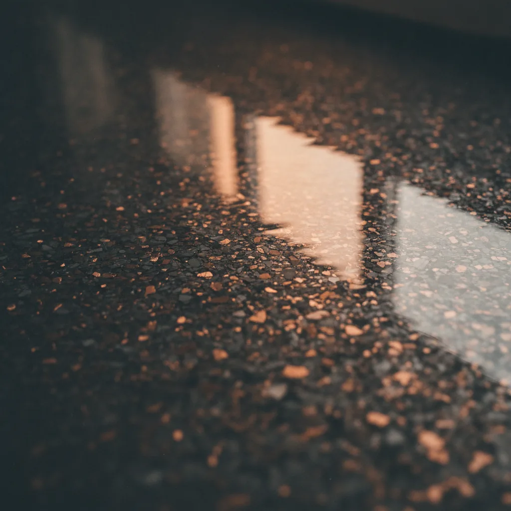 Glossy polyaspartic clear top coat sealing the floor